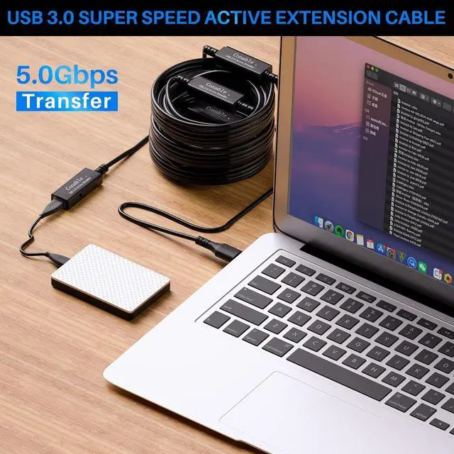 Alt view image 6 of 7 - USB 3.0 Active Extension Cable 100 Feet, Long USB Type-A Male to Female Extender Cord, Built-in 3 Signal Booster Smart Chips, 5Gbps Transfer, Black USB Extension Cable with an AC Power Adapter (5V 2A)