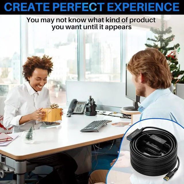 Alt view image 7 of 7 - USB 3.0 Active Extension Cable 100 Feet, Long USB Type-A Male to Female Extender Cord, Built-in 3 Signal Booster Smart Chips, 5Gbps Transfer, Black USB Extension Cable with an AC Power Adapter (5V 2A)
