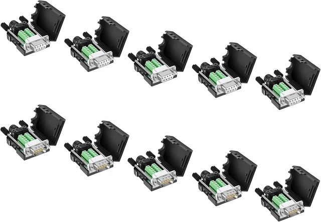 Main image of DB9 Solderless Connector (5Male+5Female), DB9 Breakout Connector RS232 D-SUB Serial to 9pin Port Terminal with Case