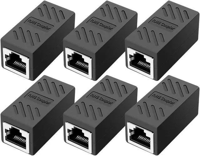 Main image of RJ45 Coupler Ethernet Coupler Inline Coupler for Cat8/ Cat7/ Cat6/ Cat5e/ Cat5 Ethernet Cable Extender Adapter for PC Router Modem PS5 Xbox Female to Female (6 Pack Black)