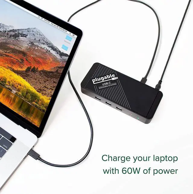 Alt view image 2 of 7 - Plugable USB-C Dock with 4K HDMI and 60W Charging, Compatible with Thunderbolt 3/4, USB4, and USB C MacBook, iPhone, iPad, Windows, and Chromebook 1Gbps Ethernet, 3X USB 3.0, 2X USB 2.0, Driverless