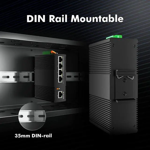 Alt view image 6 of 7 - MokerLink 5 Port Gigabit Industrial DIN-Rail Ethernet Switch, 14Gbps Switching Capacity, IP40 Rated Network Switch (-40 to 185°F), with UL Power Supply