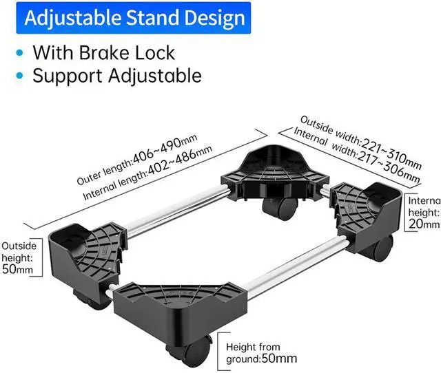 Alt view image 6 of 7 - Mobile CPU Stand Adjustable Computer Tower Stand with 4 Caster Wheels Fits Most PC (Black)