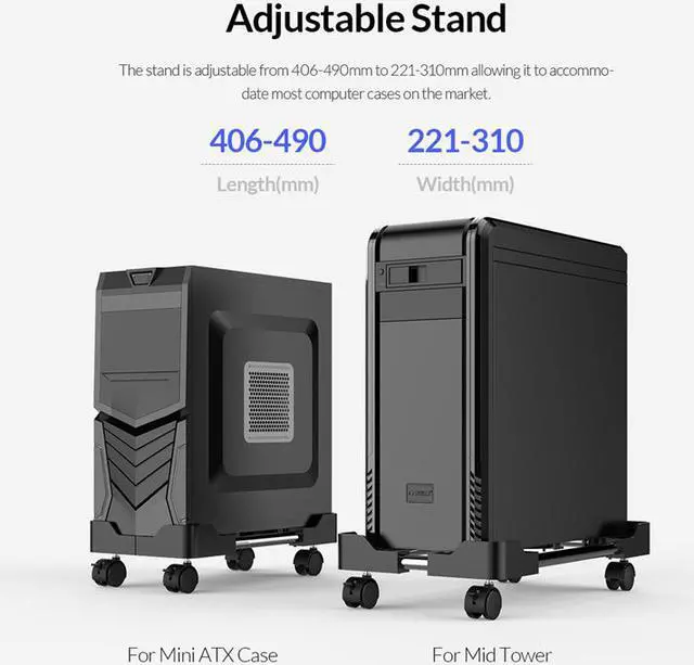 Alt view image 2 of 7 - Mobile CPU Stand Adjustable Computer Tower Stand with 4 Caster Wheels Fits Most PC (Black)