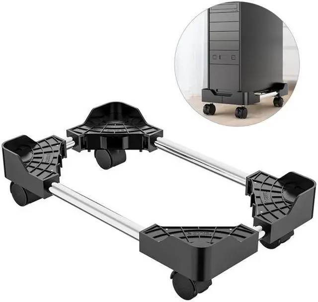 Main image of Mobile CPU Stand Adjustable Computer Tower Stand with 4 Caster Wheels Fits Most PC (Black)