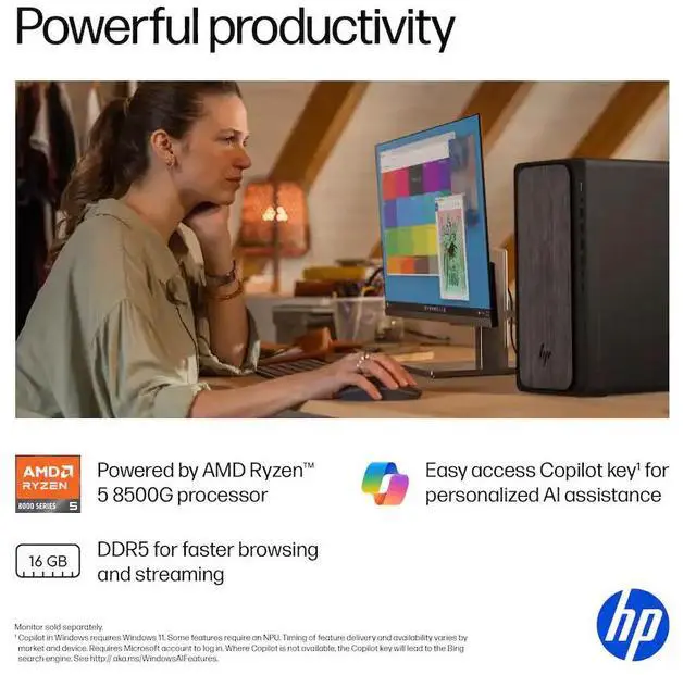 Alt view image 2 of 5 - HP OmniDesk AMD Ryzen 5 8500G Desktop - AMD Radeon 740M Graphics - Wi-Fi 6 and Bluetooth 5.4 - 32 GB RAM,512 GB PCIe SSD - Windows 11 Home