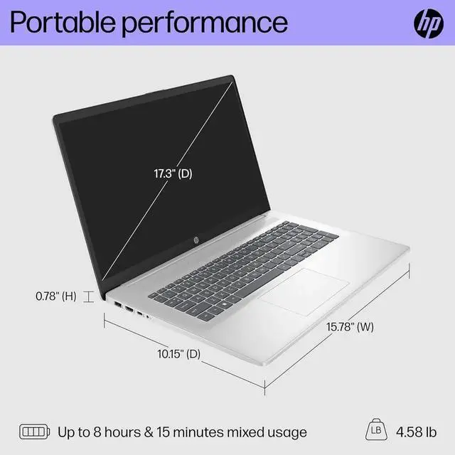 Alt view image 2 of 5 - HP 17.3" HD Touch Business Laptop - AMD Ryzen 5 7430U(up to 4.3 GHz) - Backlit KeyBoard - 8 GB RAM,512 GB PCIe SSD - Win 11 Home