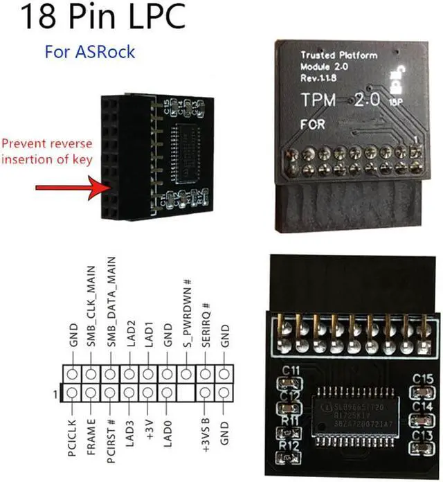 Alt view image 4 of 6 - TPM 2.0 Security Module Board For ASROCK 18PIN LPC Motherboard Windows 11