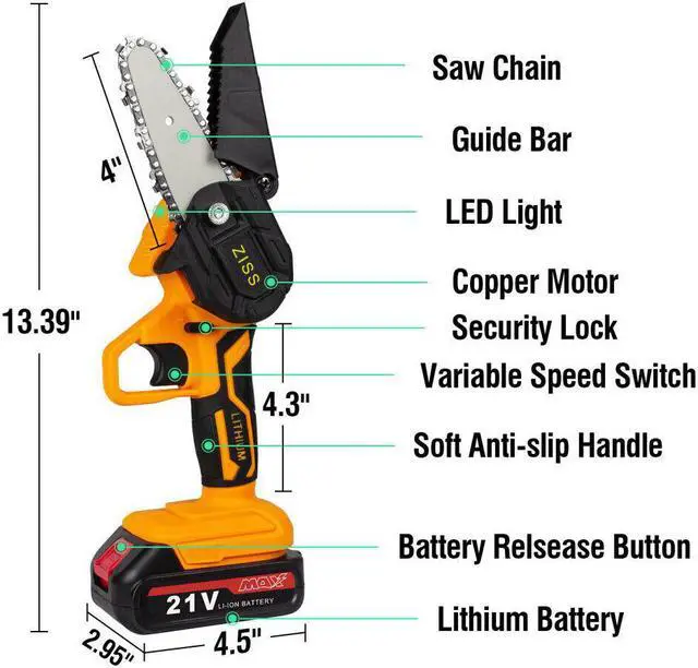 Alt view image 2 of 6 - Cordless Electric Chainsaw Wood Cutter Mini One-Hand Saw Woodworking+2 Batteries