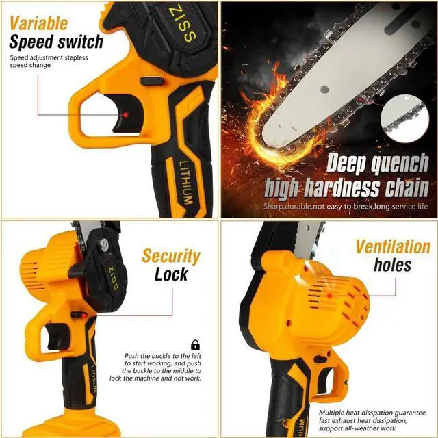 Alt view image 5 of 6 - Cordless Electric Chainsaw Wood Cutter Mini One-Hand Saw Woodworking+2 Batteries
