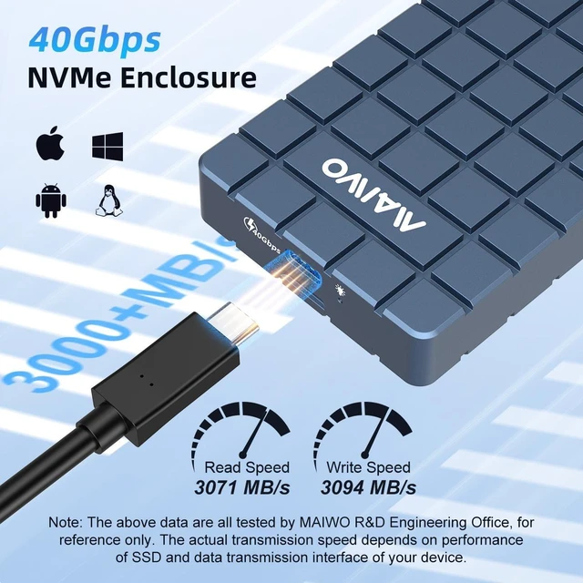 Alt view image 10 of 14 - MAIWO 40Gbps M.2 NVMe SSD Enclosure USB4 Type-C to 2280 NVMe Adapter Groove Heat Dissipation Support Thunderbolt3/4 USB4/3.0/2.0 Tool Free 8TB Capacity Aluminum Alloy Case