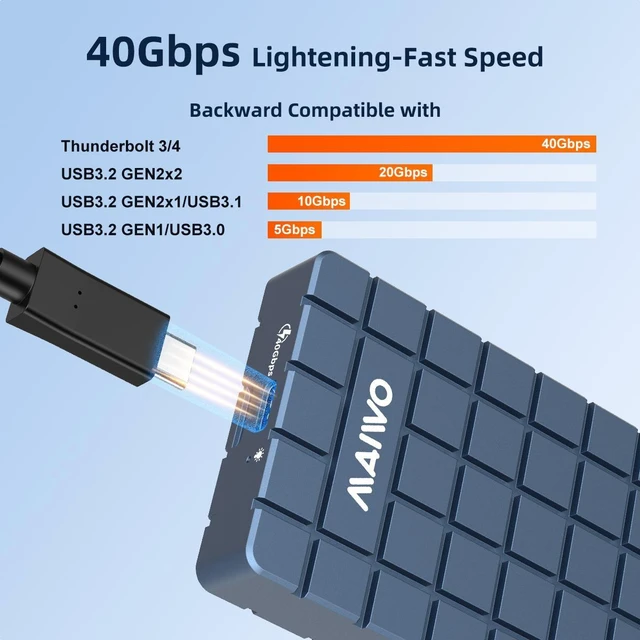 Alt view image 11 of 14 - MAIWO 40Gbps M.2 NVMe SSD Enclosure USB4 Type-C to 2280 NVMe Adapter Groove Heat Dissipation Support Thunderbolt3/4 USB4/3.0/2.0 Tool Free 8TB Capacity Aluminum Alloy Case