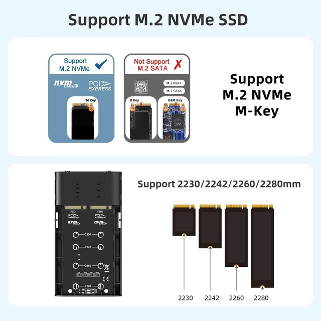 Alt view image 9 of 14 - MAIWO NVMe RAID Enclosure 20Gbps USB3.2 GEN2x2, RAID 0/RAID 1/PM/Large, 8TB Capacity Tool Free Aluminum, Dual Bay RAID Enclosure for M.2 NVMe PCIe M-Key 2230/2242/2260/2280mm SSD