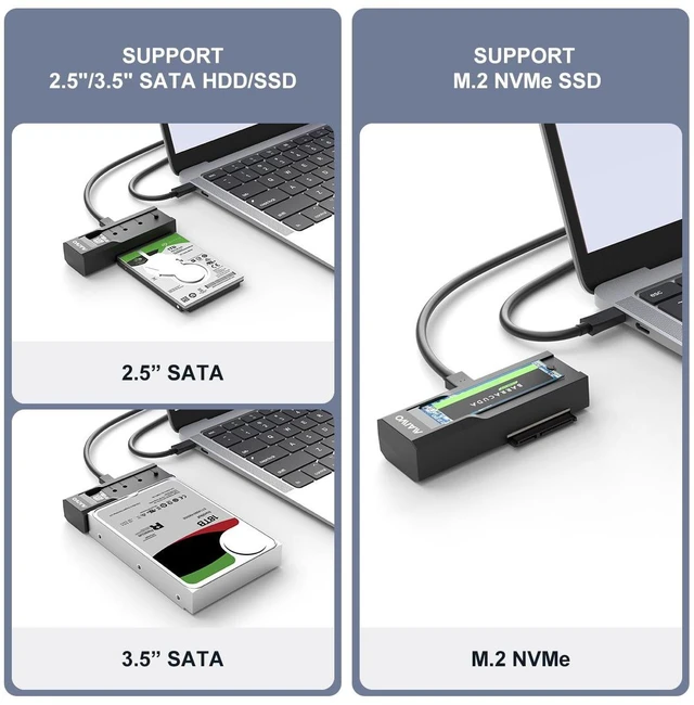 Alt view image 16 of 20 - MAIWO Dual Bay USB Type C Hard Drive Enclosure HDD / SSD Duplicator for 2.5/3.5 Inch SATA Hard Drive and M.2 NVMe SSD, Support Offline Clone and Transmission Speed Up to 10Gbps, w/ 12V/3A Power Adapte