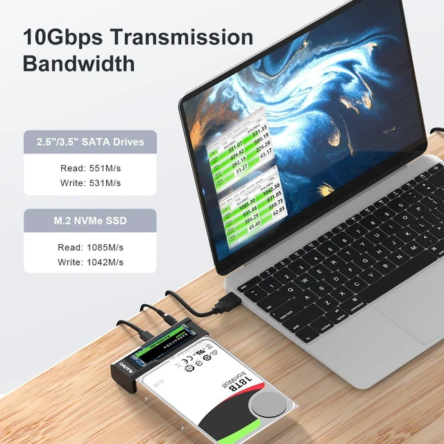 Alt view image 18 of 20 - MAIWO Dual Bay USB Type C Hard Drive Enclosure HDD / SSD Duplicator for 2.5/3.5 Inch SATA Hard Drive and M.2 NVMe SSD, Support Offline Clone and Transmission Speed Up to 10Gbps, w/ 12V/3A Power Adapte