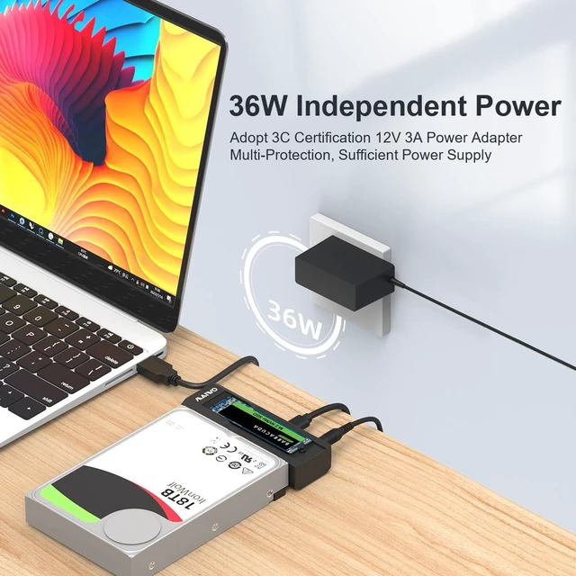 Alt view image 20 of 20 - MAIWO Dual Bay USB Type C Hard Drive Enclosure HDD / SSD Duplicator for 2.5/3.5 Inch SATA Hard Drive and M.2 NVMe SSD, Support Offline Clone and Transmission Speed Up to 10Gbps, w/ 12V/3A Power Adapte