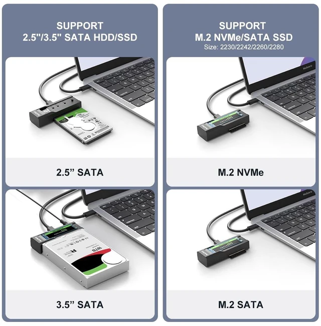 Alt view image 9 of 14 - MAIWO Type C to 2.5'' 3.5'' SATA Adapter to M.2 NVMe SATA Reader, USB3.2 Gen2 Converter for M.2 2.5/3.5 Hard Drive (Up to 18TB)