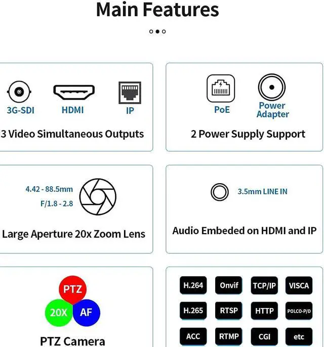Alt view image 2 of 8 - SMTAV NDI PTZ Camera with 3G-SDI 20X AI TRACKING Optical Zoom HDMI and IP Streaming Outputs Broadcast Live Streaming Camera for Conference,Events,Church and School