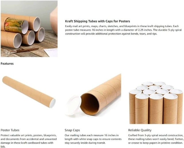Alt view image 2 of 6 - supplyhut 20 - 1.5" x 18" Round Cardboard Shipping Mailing Tube Tubes With End Caps