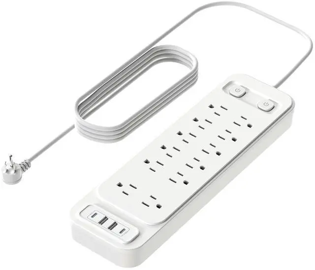 Main image of High Performance Power Strip with Surge Protector, Extension Cord with Multiple Outlets, 12 Outlets 4 USB Ports(2 USB-C) 6 Ft for Home Office, two independent switches Surge Protector Power Strip