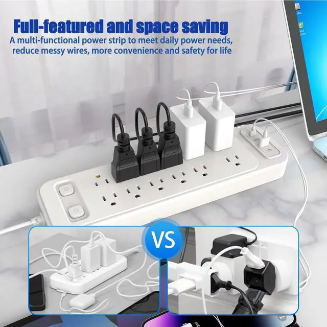 Alt view image 4 of 7 - High Performance Power Strip with Surge Protector, Extension Cord with Multiple Outlets, 12 Outlets 4 USB Ports(2 USB-C) 6 Ft for Home Office, two independent switches Surge Protector Power Strip