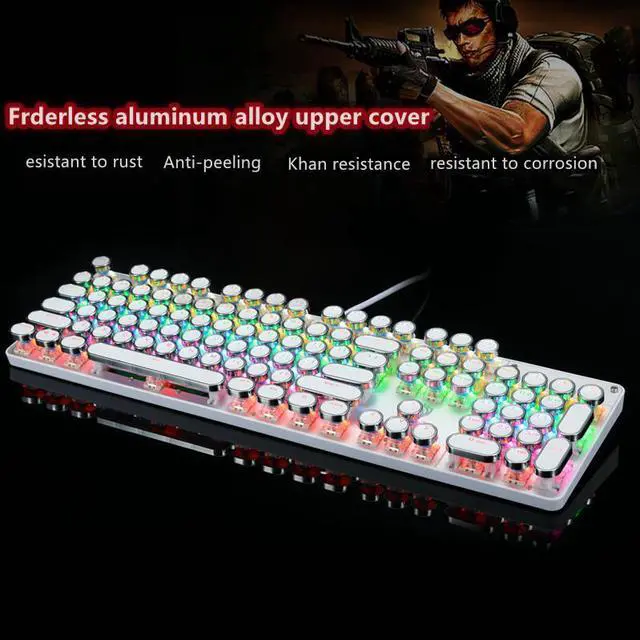 Alt view image 3 of 6 - Retro Steampunk Gaming Mechanical Keyboard-Blue Switch-RGB LED Backlit Illuminated Keyboard,USB Wired,Typewriter-Style,Plating 104 Key Round Keycaps,for Game and Office,for Laptop Desktop