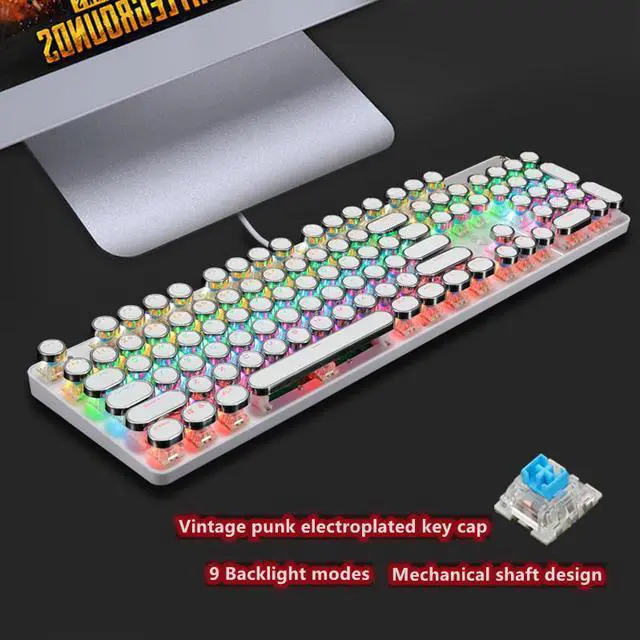 Alt view image 4 of 6 - Retro Steampunk Gaming Mechanical Keyboard-Blue Switch-RGB LED Backlit Illuminated Keyboard,USB Wired,Typewriter-Style,Plating 104 Key Round Keycaps,for Game and Office,for Laptop Desktop