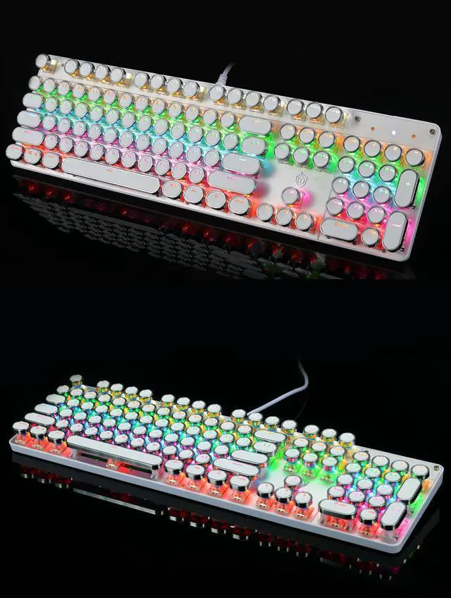 Alt view image 5 of 6 - Retro Steampunk Gaming Mechanical Keyboard-Blue Switch-RGB LED Backlit Illuminated Keyboard,USB Wired,Typewriter-Style,Plating 104 Key Round Keycaps,for Game and Office,for Laptop Desktop