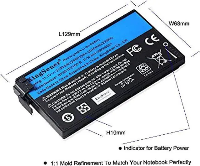 Alt view image 2 of 14 - Bp3s1p2100-S Battery For Getac V110 Rugged Notebook Tablet Bp3s1p2100-S Bp3s1p2100 441129000001 11.1V 2100Mah 24Wh