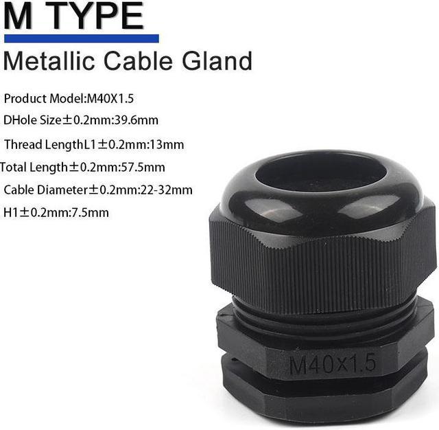 Waterproof Cable Gland M32/M36/M40/M50/M63 Nylon Joint IP68 Plastic Black  White Cable Connector For 15mm-44mm Wire Cable(First picture,Black M40) 