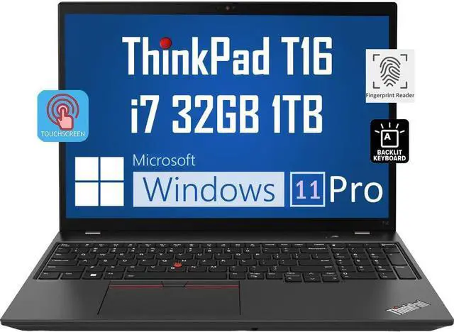 Main image of 2022 ThinkPad T16 16" FHD+ Touchscreen (Intel 12-Core i7-1260P, 32GB RAM, 1TB PCIe SSD, IPS) Business Laptop, Backlit KB, 2 x Thunderbolt 4, Fingerprint, Wi-Fi 6E, 1080p Webcam, Windows 11 Pro