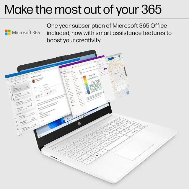 Alt view image 5 of 7 - HP 14" Ultra-Light Laptop for Student & Home (1-Year Office 365, Intel Celeron N4500, 4GB RAM, 64GB eMMC) 12-Hr Long Battery Life, Webcam, Wi-Fi 6, Fast Charge, Win 11 Home in S