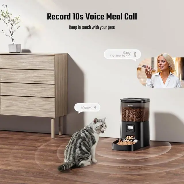 Alt view image 3 of 6 - Espelho Automatic Cat Feeder- 4L Timed Cat Food Dispenser 1-6 Meals Control for Cat and Small Dog- Auto Pet Feeder with Desiccant Bag Keep Fresh for Reliable Easy Set Up and Clean- Voice Recorder