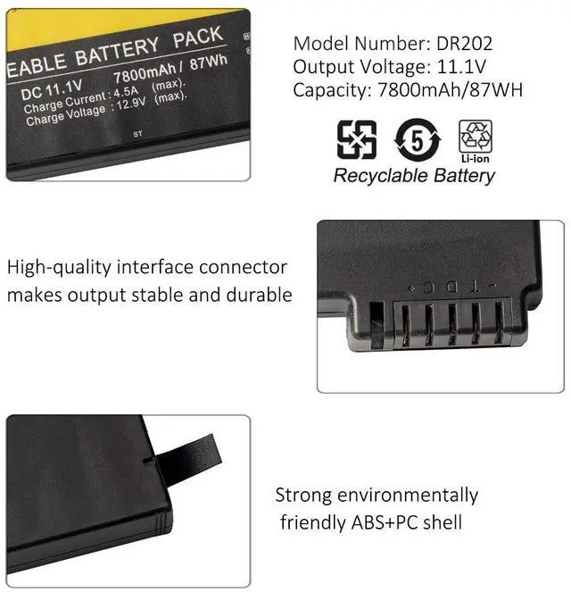 Alt view image 14 of 14 - Dr202 Battery For Getac Bp-Lp2900/33-01Pi Bp-Lc2600/32-01Pi Bp-Lp3070/32-01Pi X500 V100 V200 S400 Rugged Notebook For Dr202i Dr202s Li202s Rs2020 Me202 7800Mah/87Wh