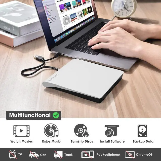 Alt view image 6 of 7 - External CD DVD Drive USB 3.0 & USB-C, Portable CD DVD ROM +/-RW Optical Disc Drive Player Reader Writer Burner for Apple Mac MacBook Pro/Air, iMac, Laptop Computer Windows 11/10/8/7, White