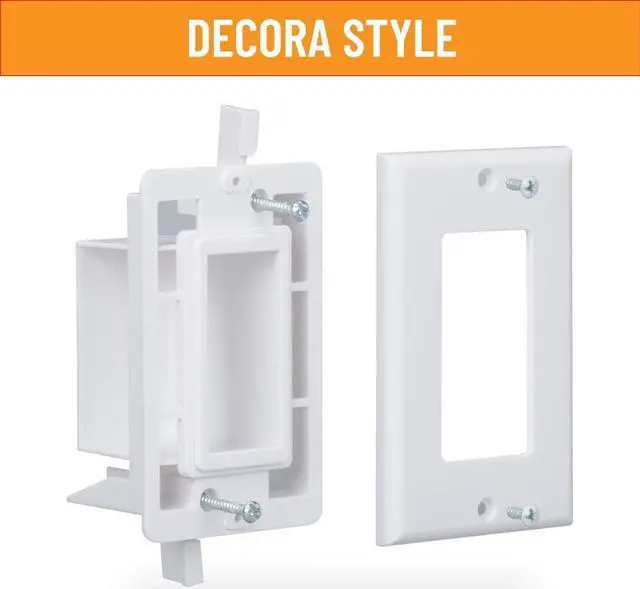 Alt view image 2 of 7 - Wi4You Cable Pass Through Wall Plate White, Recessed Cable Wall Plate Built in Bracket for Drywall, Decora Side Opening for Low Voltage Cables in Wall Installation