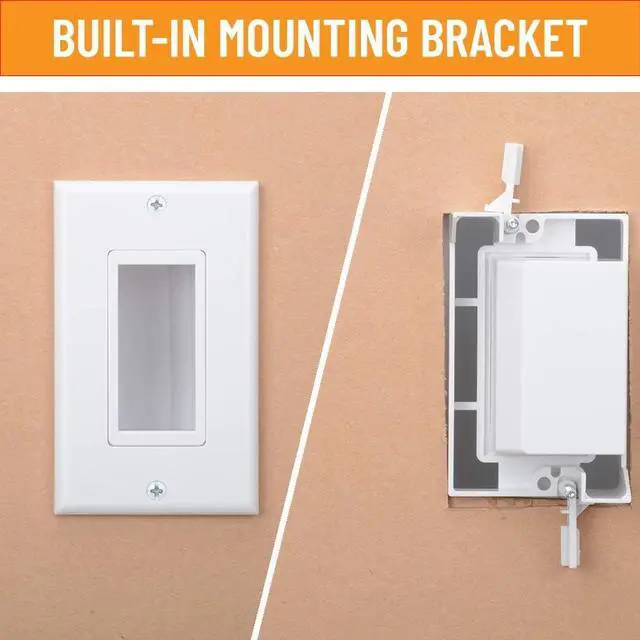 Alt view image 4 of 7 - Wi4You Cable Pass Through Wall Plate White, Recessed Cable Wall Plate Built in Bracket for Drywall, Decora Side Opening for Low Voltage Cables in Wall Installation