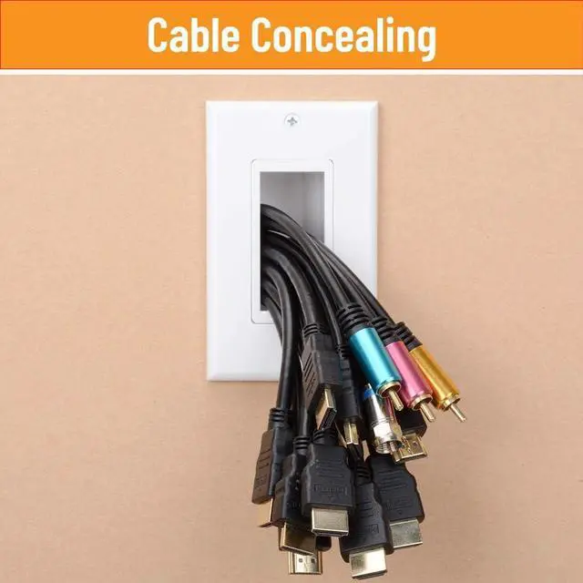 Alt view image 5 of 7 - Wi4You Cable Pass Through Wall Plate White, Recessed Cable Wall Plate Built in Bracket for Drywall, Decora Side Opening for Low Voltage Cables in Wall Installation
