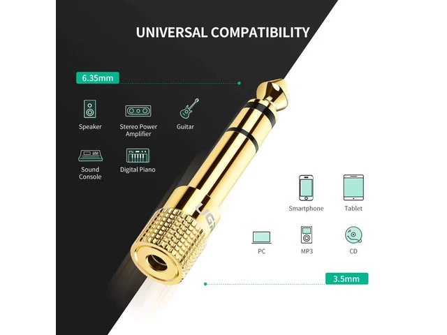 Alt view image 3 of 6 - Stereo Adapter,6.35mm 1/4 inch Plug to 3.5mm 1/8 inch Male to Female Gold Plated Audio Jack Adapter(2 Pack)
