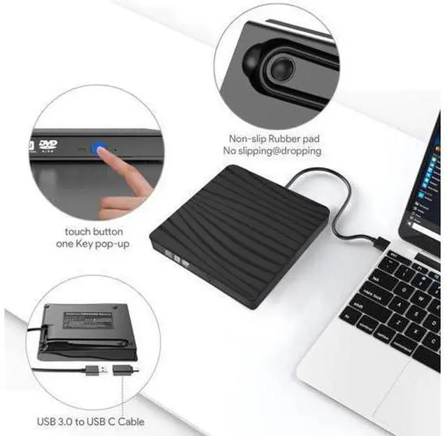 Alt view image 7 of 7 - BT689 External CD DVD Drive for Laptop,Cocopa DVD Player CD Burner Type C USB 3.0 Portable CD ROM External Disk Drive Optical Drive Slim CD DVD Recorder Writer Adapter for PC/Mac/Windows/Linux