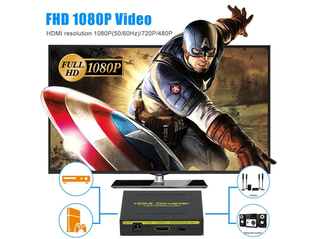 Alt view image 7 of 7 - HDMI Audio Extractor HDMI to HDMI + Optical Toslink(SPDIF) + RCA(L/R) Stereo Analog Outputs Video Audio Splitter Converter Support 4K@30Hz 1080P Full HD 3D
