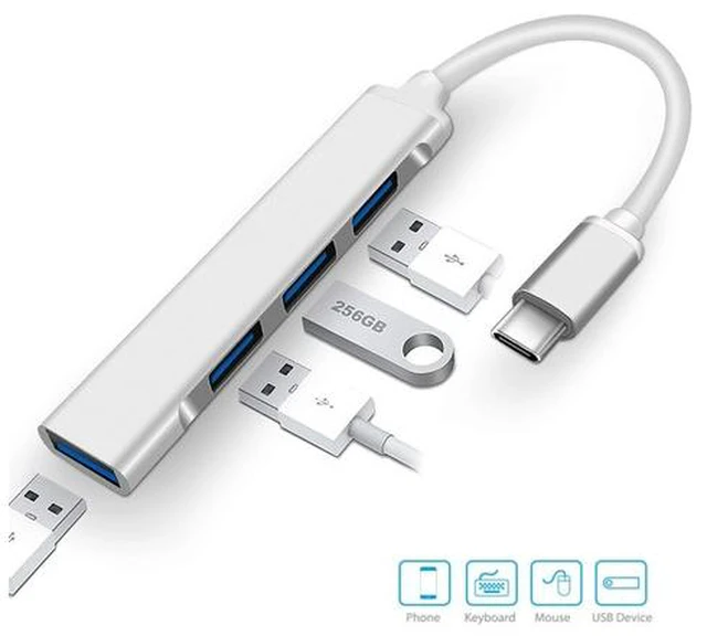 Alt view image 2 of 7 - USB C Hub, Portable 4-in-1 USB C to USB Adapter, Type C USB 3.1 Gen1 Data Splitter with Three Layers Shield, High-Speed Data Transmission, Type C Splitter Compatible with USB C Devices-Gray