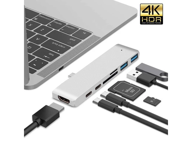 Main image of USB 3.1 Type-C Hub To HDMI Adapter 4K Thunderbolt 3 USB C Hub with Hub 3.0 TF SD Reader Slot PD for MacBook Pro/Air 2016/2017-Silver
