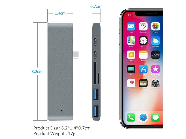 Alt view image 6 of 7 - USB 3.1 Type-C Hub To HDMI Adapter 4K Thunderbolt 3 USB C Hub with Hub 3.0 TF SD Reader Slot PD for MacBook Pro/Air 2016/2017-Silver