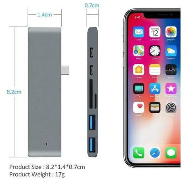 Alt view image 6 of 7 - USB C HUB, USB Type C Adapter 7 in 1 Aluminum Multi Port 100W Power Delivery Thunderbolt 3 Dongle with USB 3.0 Port,4K USB C to HDMI, SD/TF Card Reader, for MacBook Pro 13" 15" 2017/2016-Silver