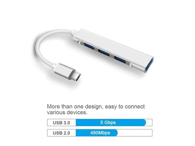Alt view image 5 of 7 - USB-C 4-Port Hub,USB C Adapter, ESTONE Slim Aluminum,Type C 3.1 Hub with 4 Port USB 3.0 for USB-C Devices Including New MacBook, Google Chromebook Pixel and More-Silver