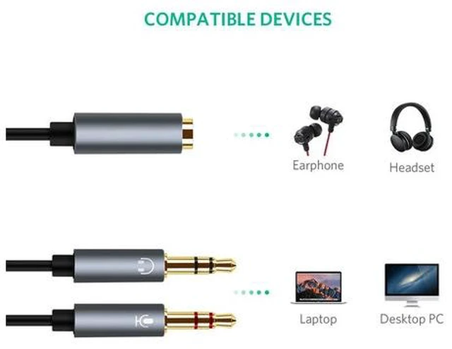 Alt view image 3 of 7 - (2 Pack) 3.5mm Jack Adapter CTIA - Y Splitter Audio Cable with Separate Microphone and Headphone Connector Compatible for PC, PS4 Gaming Headset- 1Ft/30cm, (Blue)