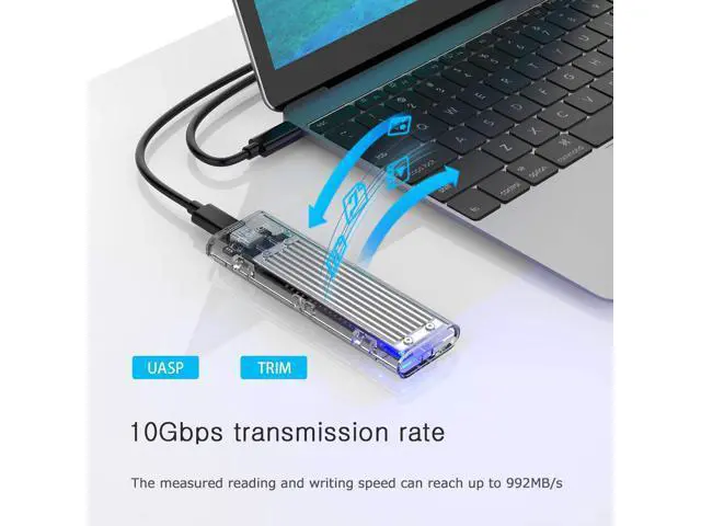 Alt view image 7 of 7 - Transparent M.2 NVME SSD Enclosure M.2 to USB 3.1 Type-C Gen 2 NVME M.2 Case for NVME SSD for Intel 660p/Samsung 970 EVO/Samsung970 Pro 2230/2242/2260/2280 PCIe NVMe M-Key SSD up to 2TB-Silver