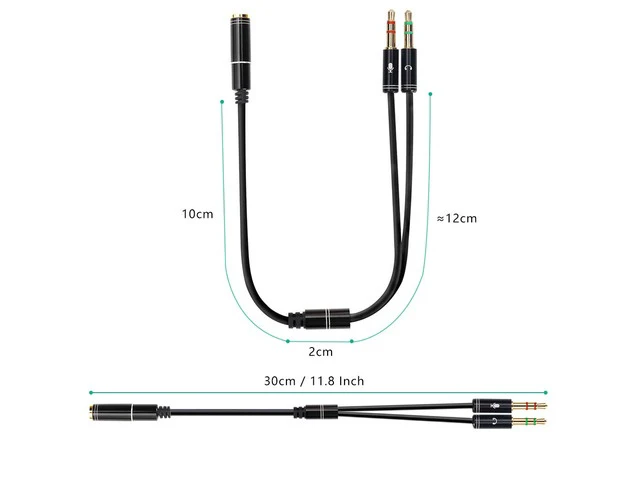 Alt view image 2 of 7 - (2 Pack) 3.5mm Jack Adapter CTIA - Y Splitter Audio Cable with Separate Microphone and Headphone Connector Compatible for PC, PS4 Gaming Headset- 1Ft/30cm, (Black)
