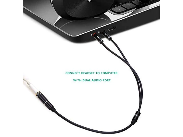 Alt view image 5 of 7 - (2 Pack) 3.5mm Jack Adapter CTIA - Y Splitter Audio Cable with Separate Microphone and Headphone Connector Compatible for PC, PS4 Gaming Headset- 1Ft/30cm, (Black)